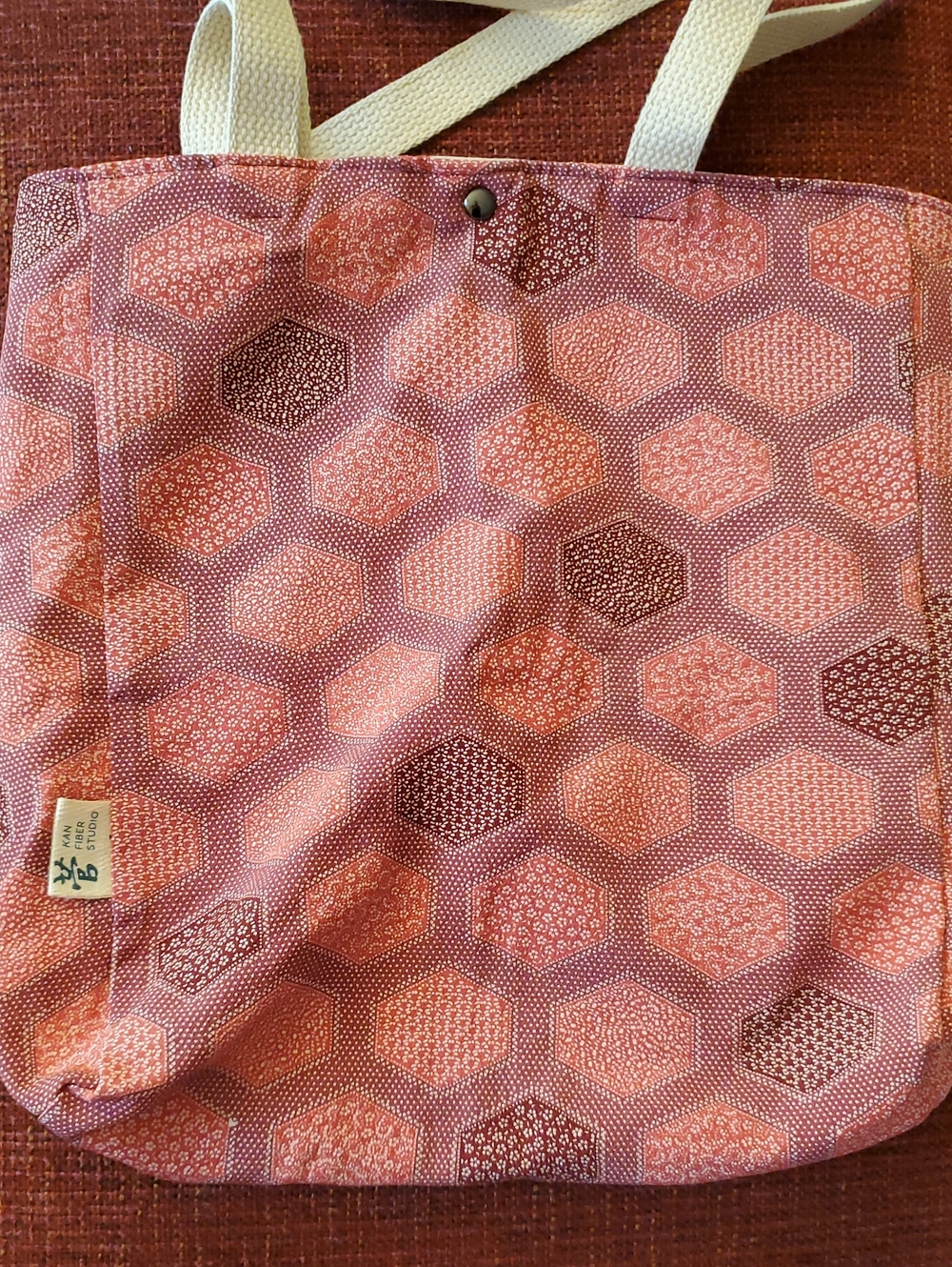 Kan Fiber Studio Tote 14x14  Pink White Red Hexagon Silk